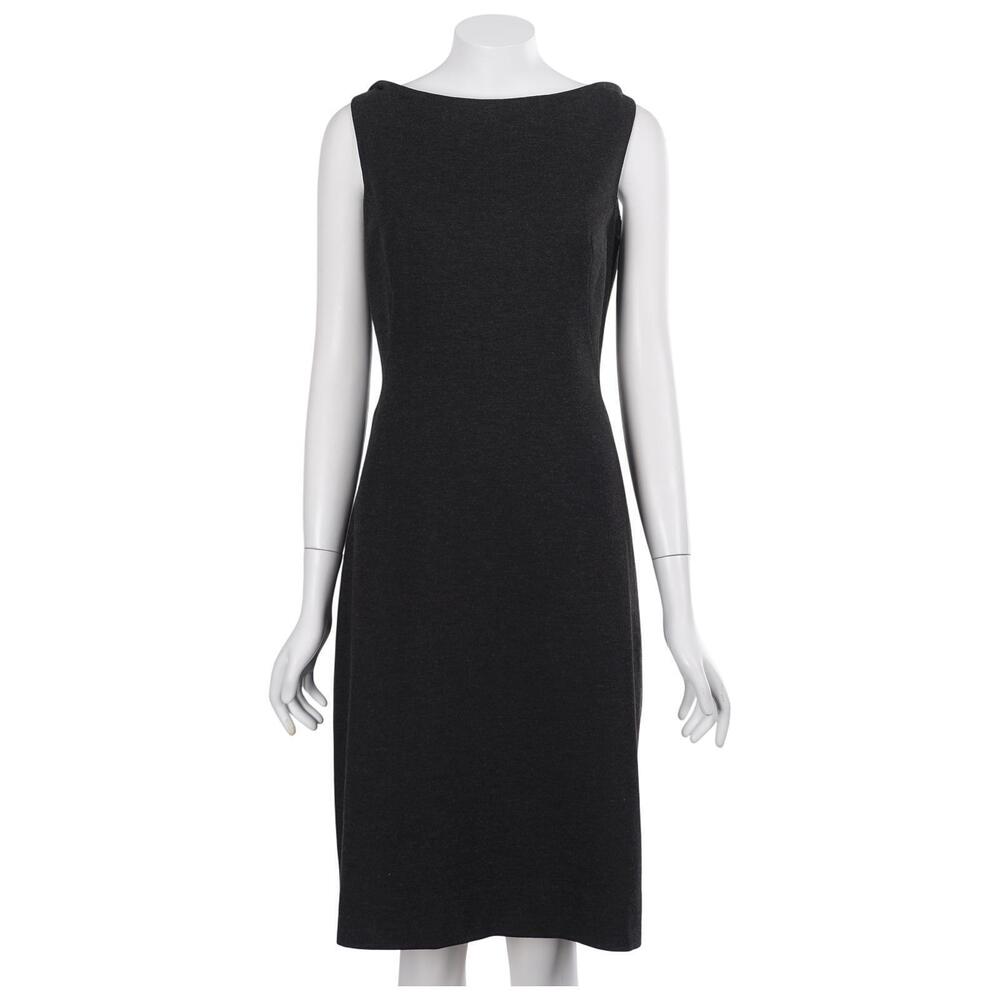 M.M. Lafleur Lydia Dress 8 Dark Gray Sleeveless Boat Neck Sheath Twist Straps